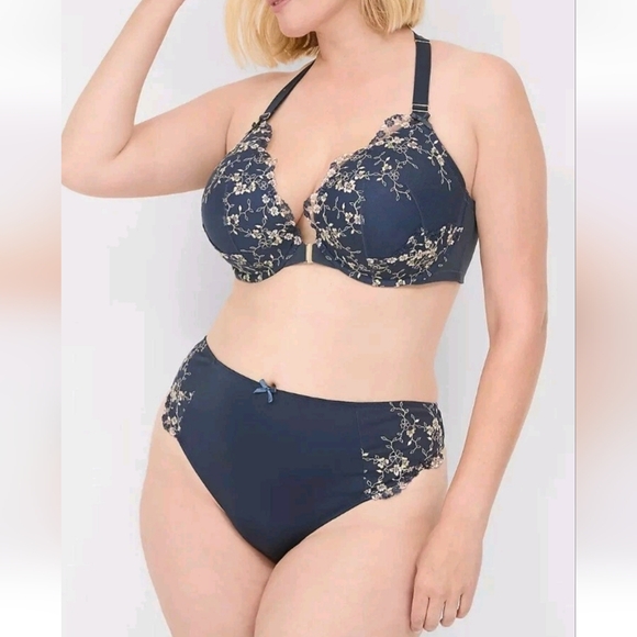 Cacique Front-Close Shimmer Embroidered Boost Plunge Bra 42D Coquette - Picture 8 of 10